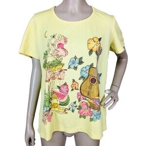 Vintage 70s Mexican Mariachi Band Flowers Dancing Music Summer Fruit Yellow Tee
